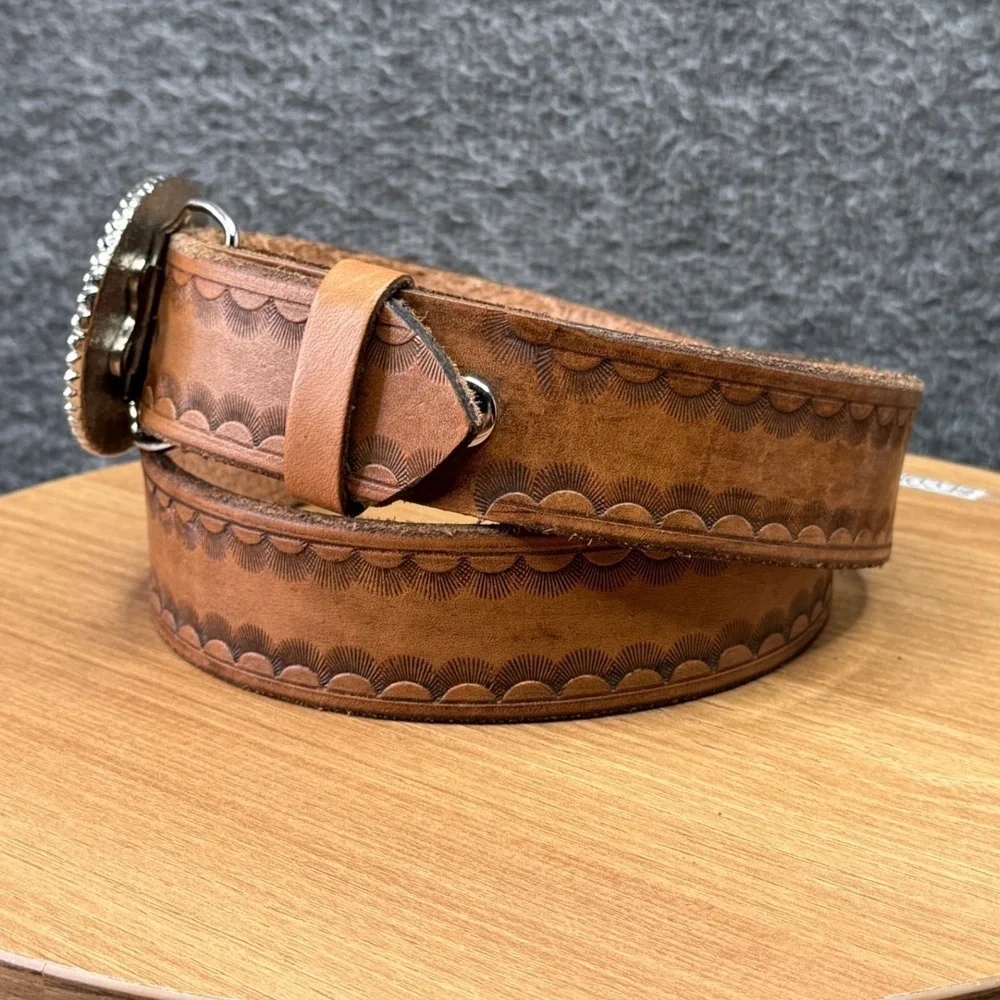 Vintage Nevada Mining Association Leather Belt Mens Size 36 Western Cowboy Ranch